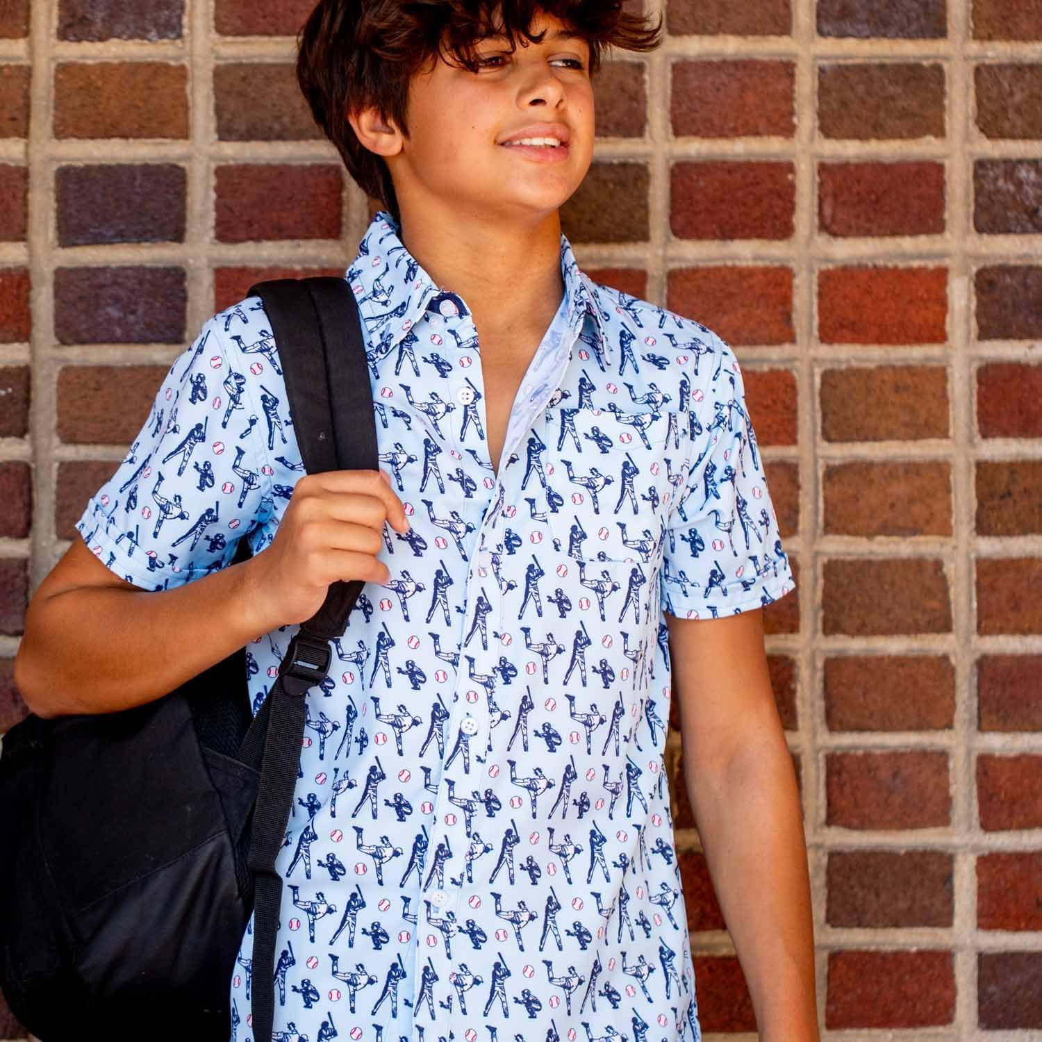 ChalkTalkSPORTS Baseball Short Sleeve Button Down - Performance Baseball Dress Shirt - Youth & Adult Sizes