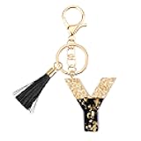 Suweibuke Fashion Black Key Chains for Women Girls, Initial Letter Keychains with Tassel, Charms for Key Handbags Backpacks