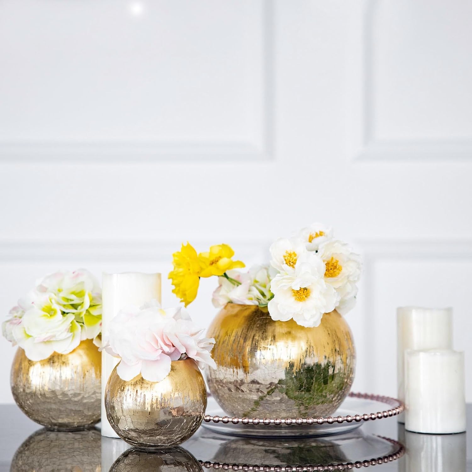 Efavormart 4.5" Gold Foiled Crackle Glass Flower Vase, Bubble Vase