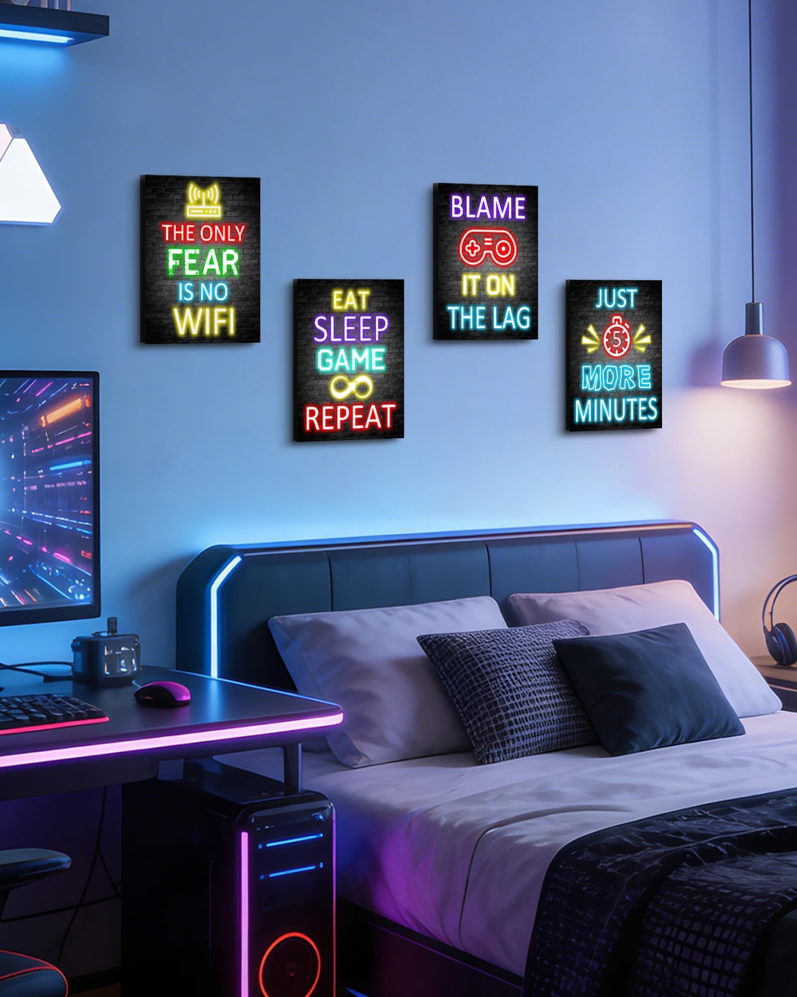 KUVIOKE Lot de 4 panneaux muraux décoratifs prêts à accrocher pour chambre d'adolescents et garçons – 30,5 x 40,6 cm (encadré)