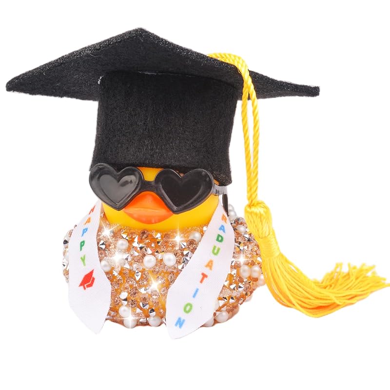 Pato de Borracha Decorativo para Carro com Strass, Chapéu de Formatura, Óculos e Faixa MuMyer JJ116M