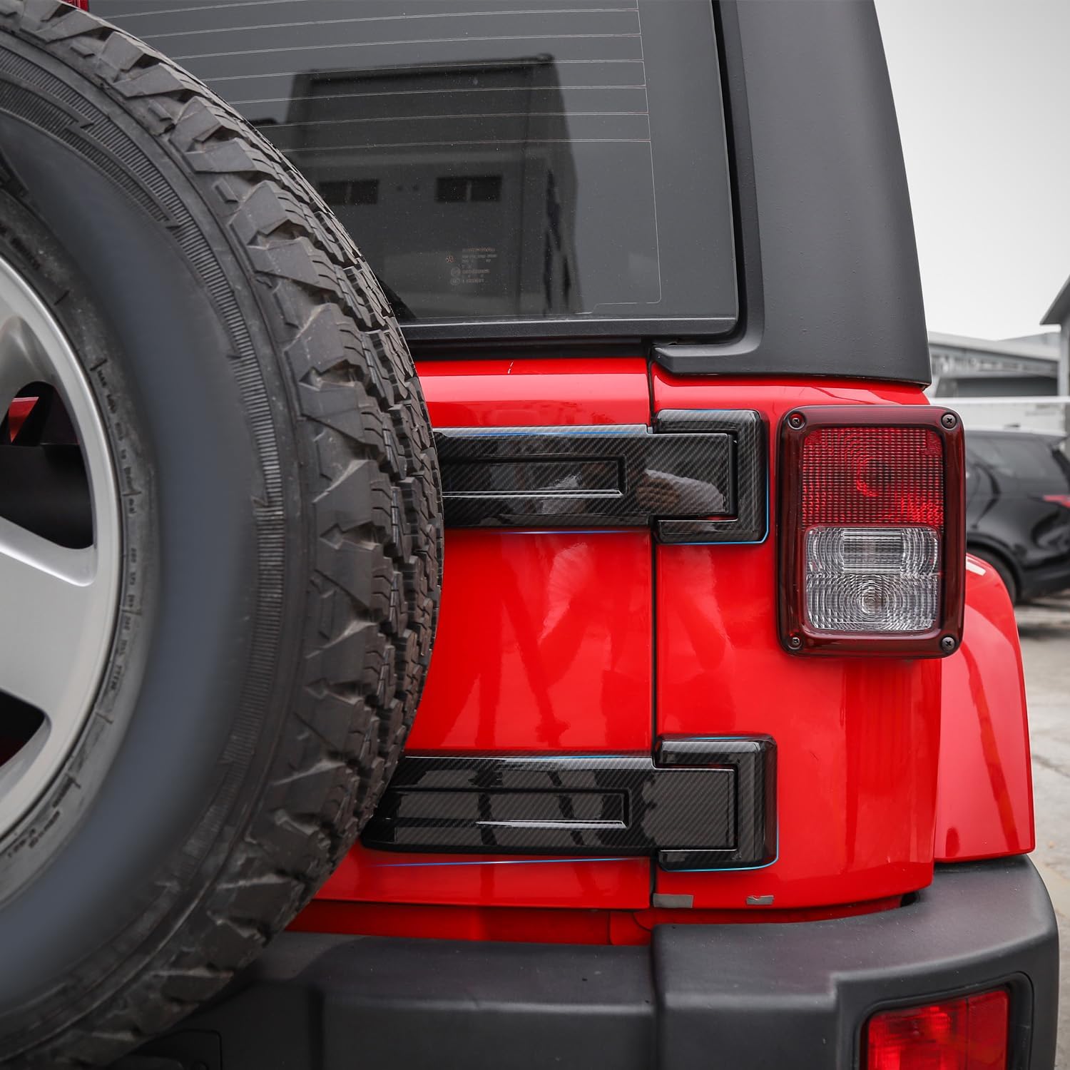 JeCar Tailgate Hinge Cover ABS Spare Tire Liftgate Trim for 2007-2017 Jeep Wrangler JK & Unlimited, Carbon Fiber Texture