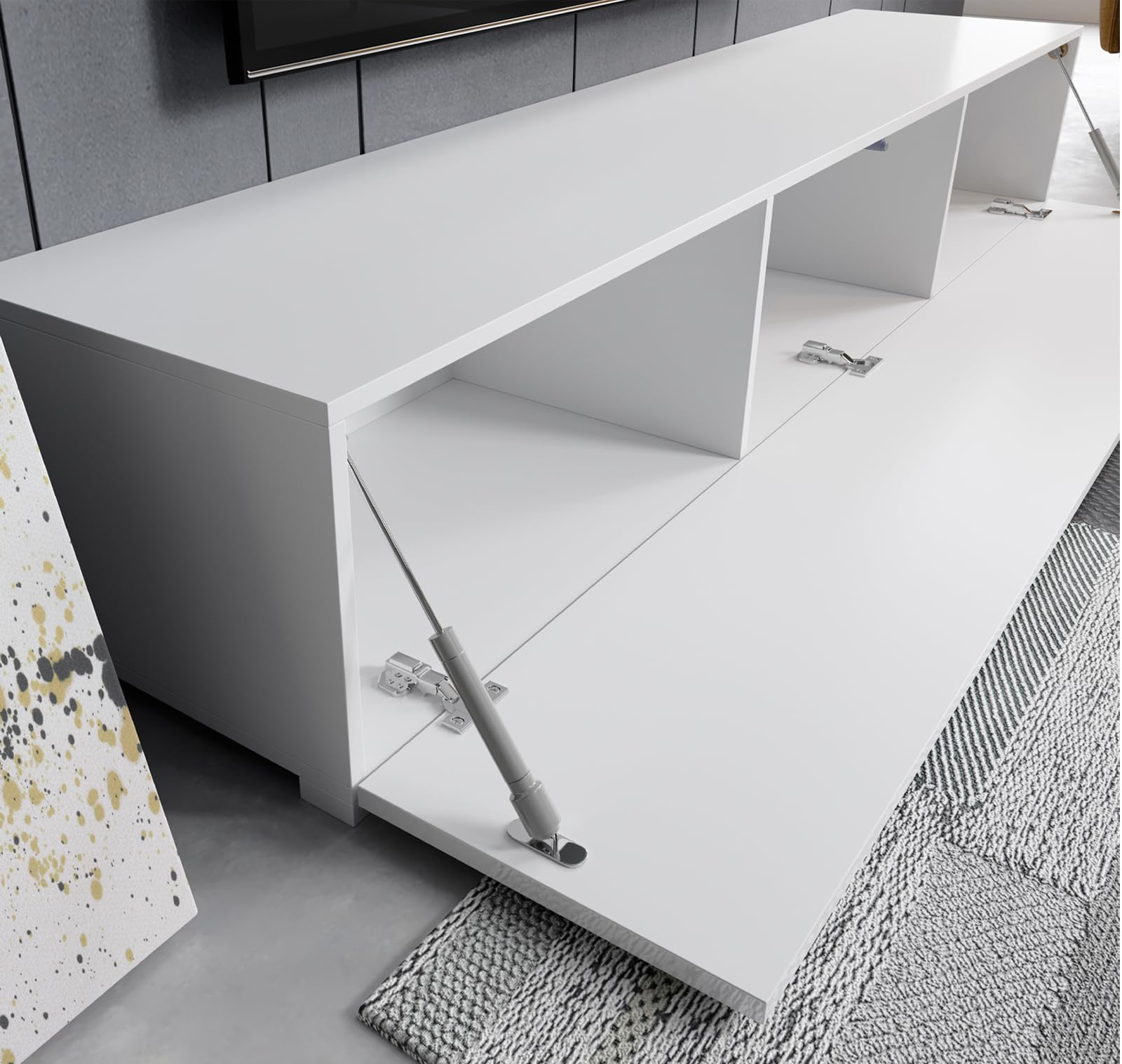 MB Muebles Bonitos, Mobile TV con piedini Aitana M2, Soggiorno Moderno, Bianco, 180x40x32cm