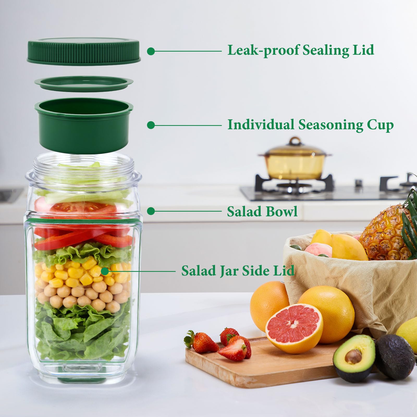 Mjuthy Ensalada de lado abrir con compartimento anti-fugas para aderezos – Recipientes para preparar comidas portátil, ensaladera reutilizable para oficina, gimnasio, picnic y viajes - 3