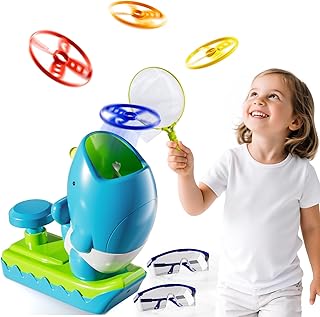 Flying Disc Launcher Outdoor Toys with 1 Whale Launcher, 24 Flying Discs, 2 Butterfly Nets and 2 Protective Glasses, Outside Toys for Kids Ages 3-5 6-8 Boys Girls Chasing Catching Games Birthday Gifts