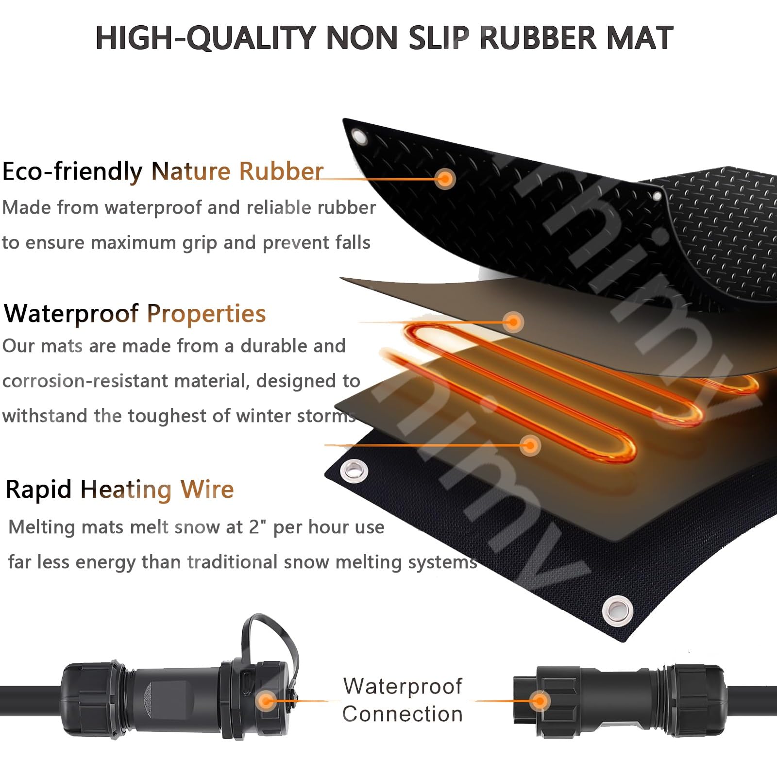 Tapis chauffants de fonte de neige, tapis de fonte de neige antidérapants en PVC pour l'extérieur, 120 V et protection contre la glace pour les zones difficiles d'accès, vitesse de chauffe de 7,6 cm/
