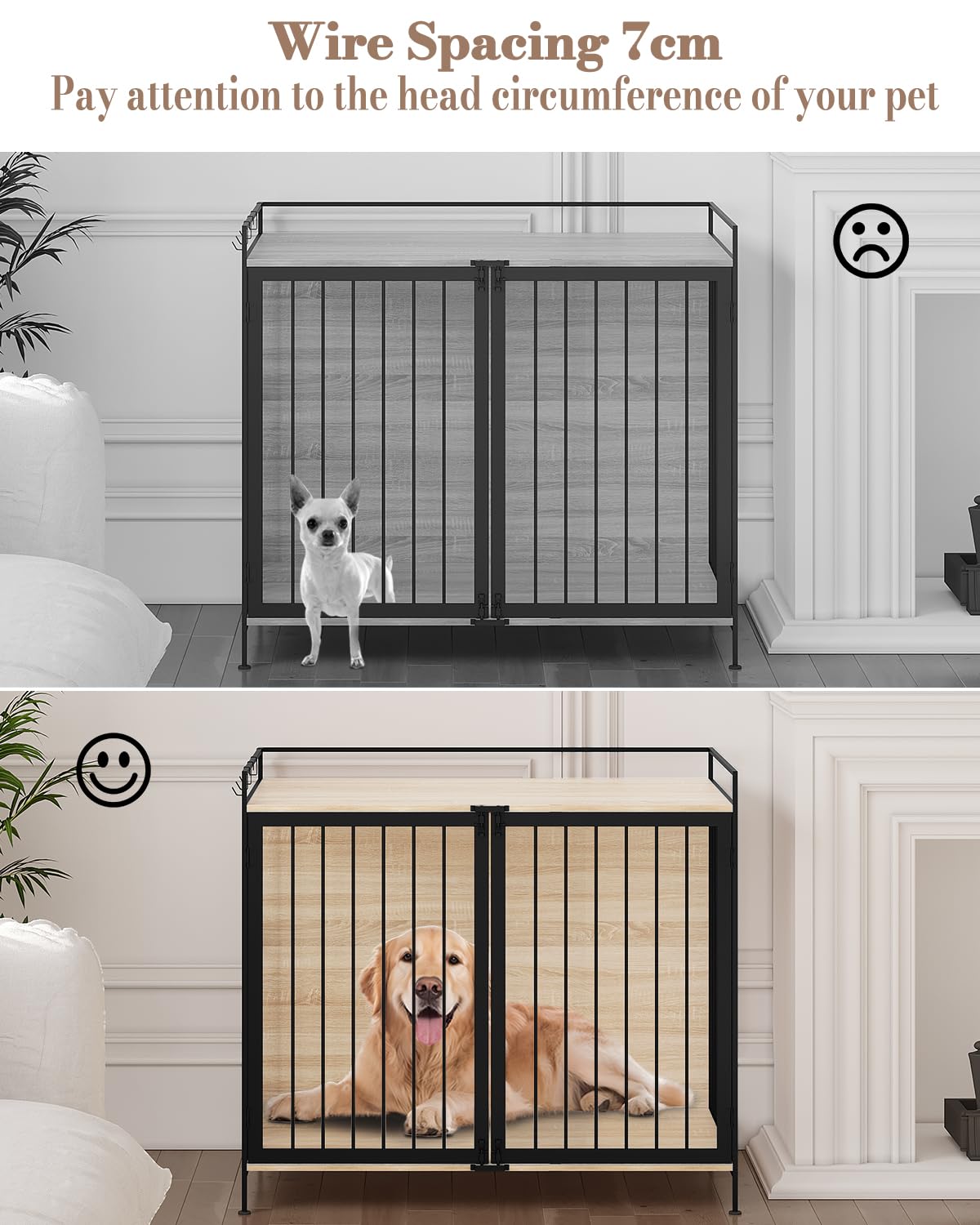 EUGAD Jaula para Perros, Casa Perro Interior con 2 Puertas, Caseta para Perros Grandes Medianos y Pequeños,104x92x60cm, Capacidad de Carga 50KG,Barras de Metal Resistentes, Mesa Auxiliar Salon