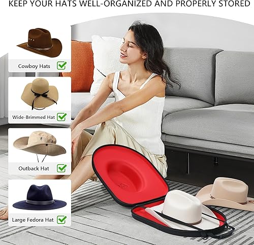 Miniatura 2 de Caja de viaje para sombreros a prueba de aplastamientos, estuche de viaje para sombreros Fedora, caja de almacenamiento, organizador de gorras con
