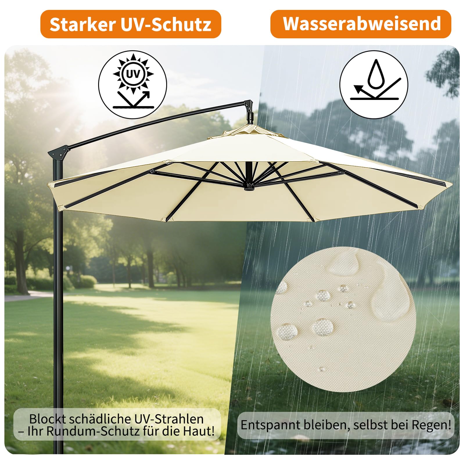 Sonnenschirm Ersatzbezug 3m Durchmesser, 8 Streben, Beige | UV-Schutz & Strapazierfähig, Sonnenschirm Bezug, Gartenschirm Ampelschirm Ersatz Stoffbezug für Hof, Garten, Strand und Pool