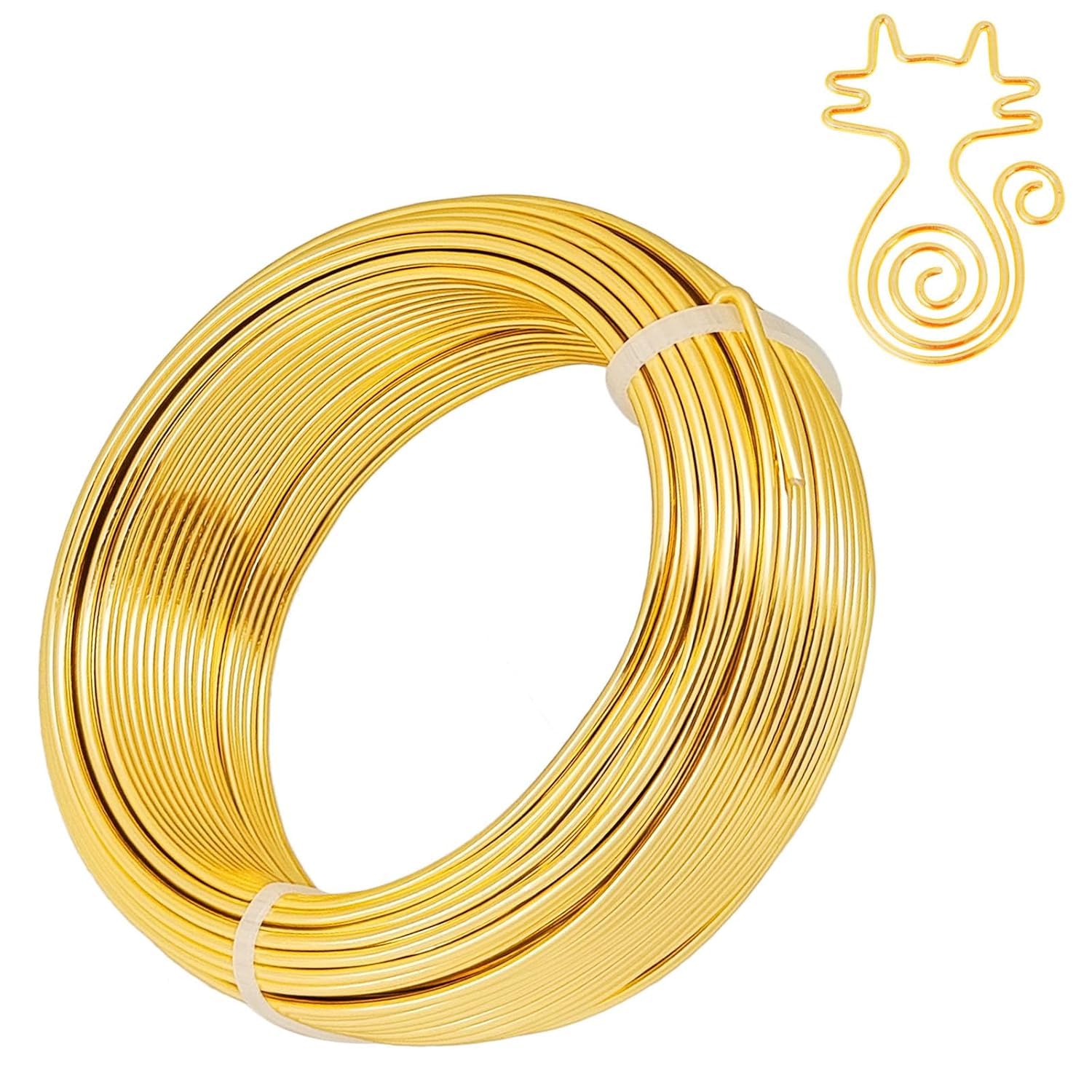 YEQIN 12 Gauge Aluminum Wire, 105 Feet 2mm Bendable Metal Craft Wire for Sculpting, Armature, Jewelry Making, Floral Making, Doll Making, Modelling, Crafting, Bonsai Training (Gold)