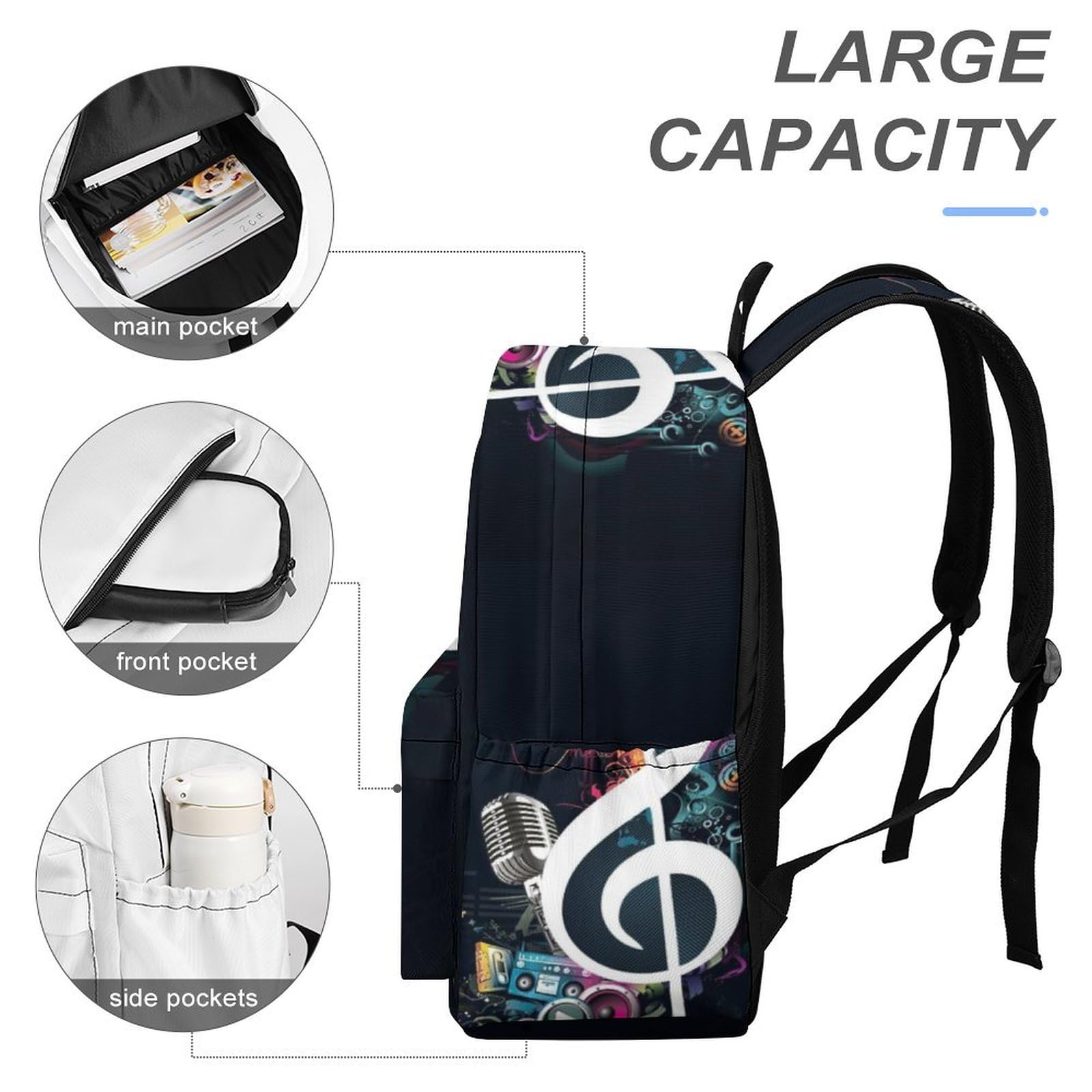 Rucksack, Noten-Musik-Rucksack, lässiger Tagesrucksack für Outdoor, Sport, Reisen, Musiknoten, 42x30x15cm