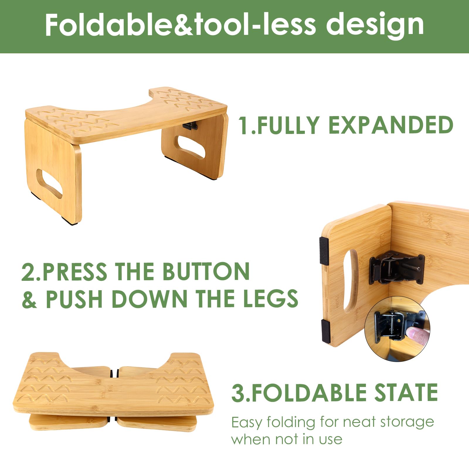 Sgabello WC in bambù, sgabello da 8,5 pollici, per adulti, ergonomico, per adulti e bambini, in legno originale