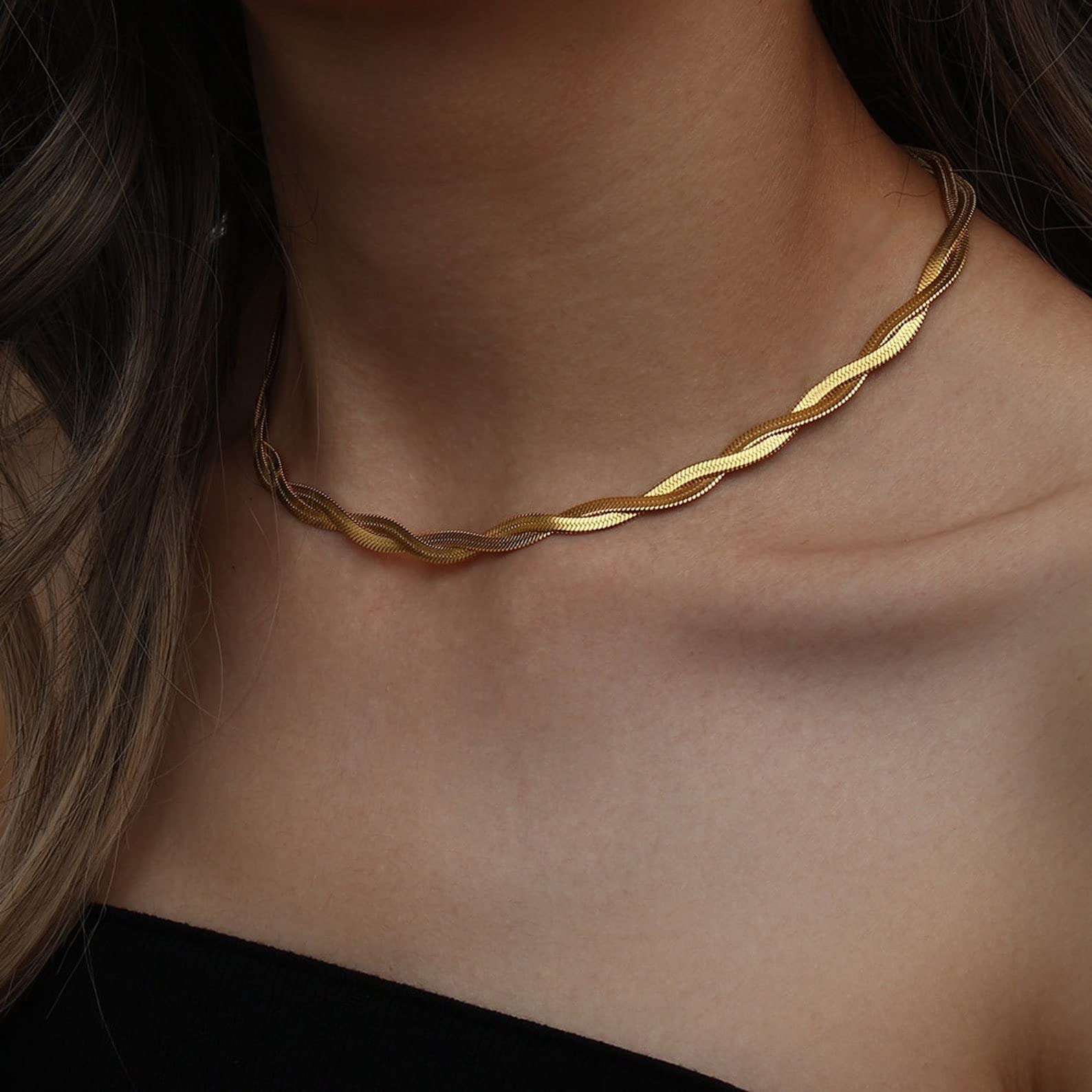 14K Gold/Silber vergoldete Schlangenkette Halskette Fischgräten-Halskette Gold-Choker-Halsketten für Frauen Mädchen Geschenke Schmuck 1,5/3/5 mm (B) 14'/16' (L)