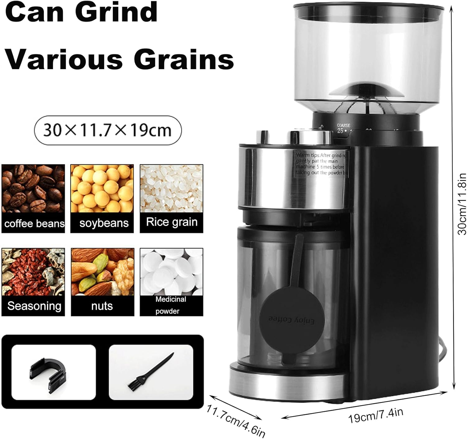 Electric Conical Burr Coffee Grinder with 25 Precise Grind Settings, Anti-Static Quiet Coffee Bean Grinder for Espresso, Pour Over, French Press, Cold Brew(Black)