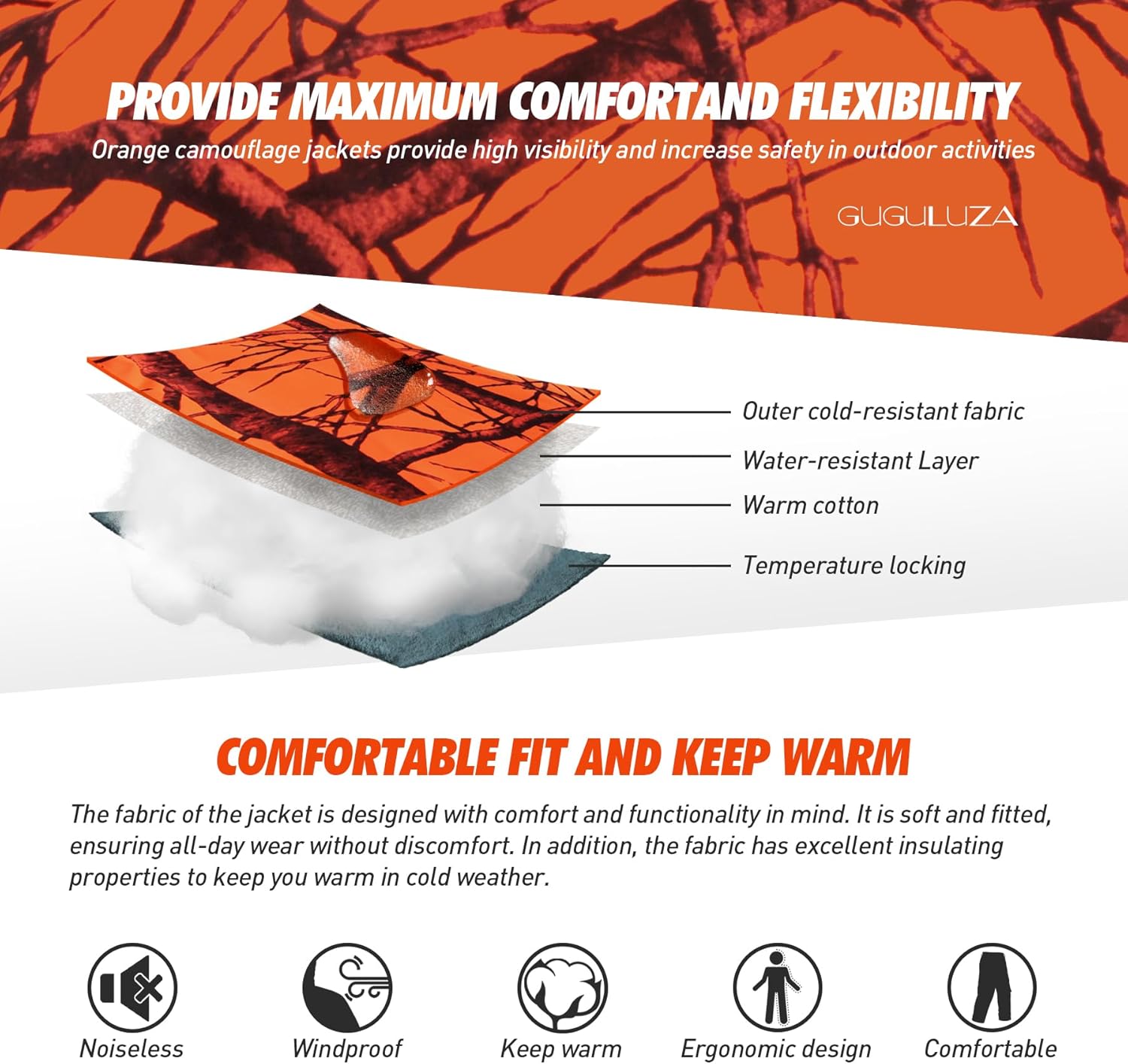 GUGULUZA Hunting Pants for Men, Silent Hunting Pants with Fleece Lining, Water Resistant Camo Clothes for Deer Hunting - Image 4