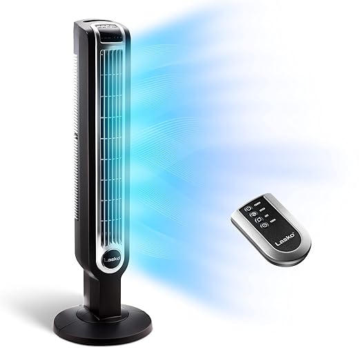 Lasko 2511 36” Oscillating 3-Speed Tower Remote Control Household Fans, 36 Inch, Black