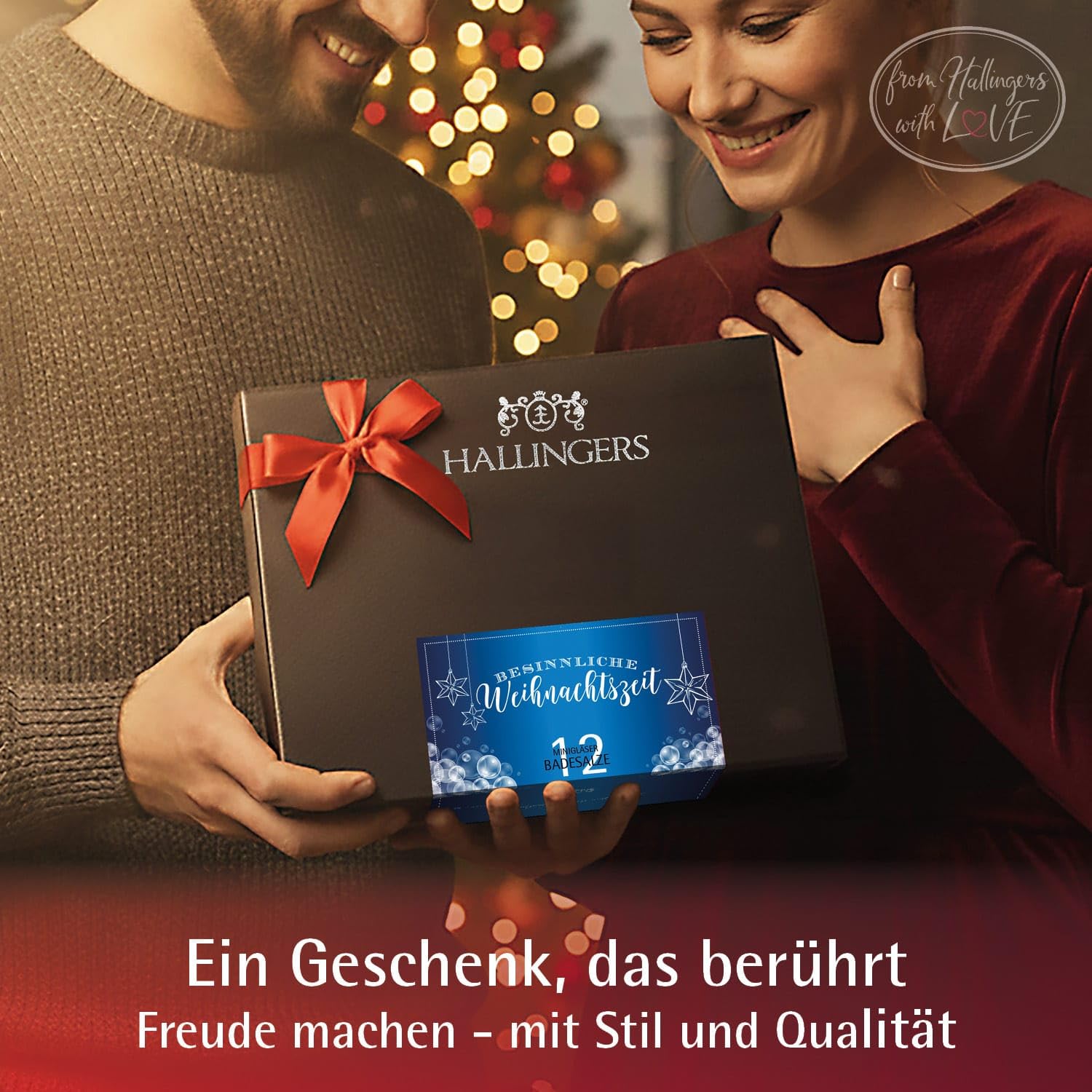 Hallingers Genuss Manufaktur Badesalze Weihnachts-Geschenk-Set - 12x Badezusatz mit Totes Meer Badesalz edle Geschenkbox, Badekristalle Fußbad & Spa "Besinnliche Wei...", Weihnachten für Frauen Männer