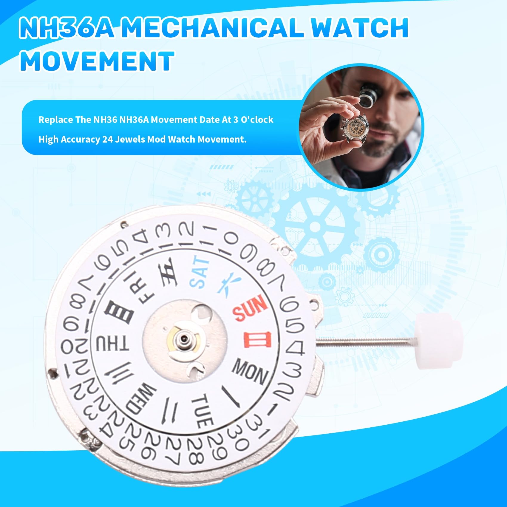 Mechanizm zegarka NH36 automatyczny 24 klejnoty kompatybilne z NH35