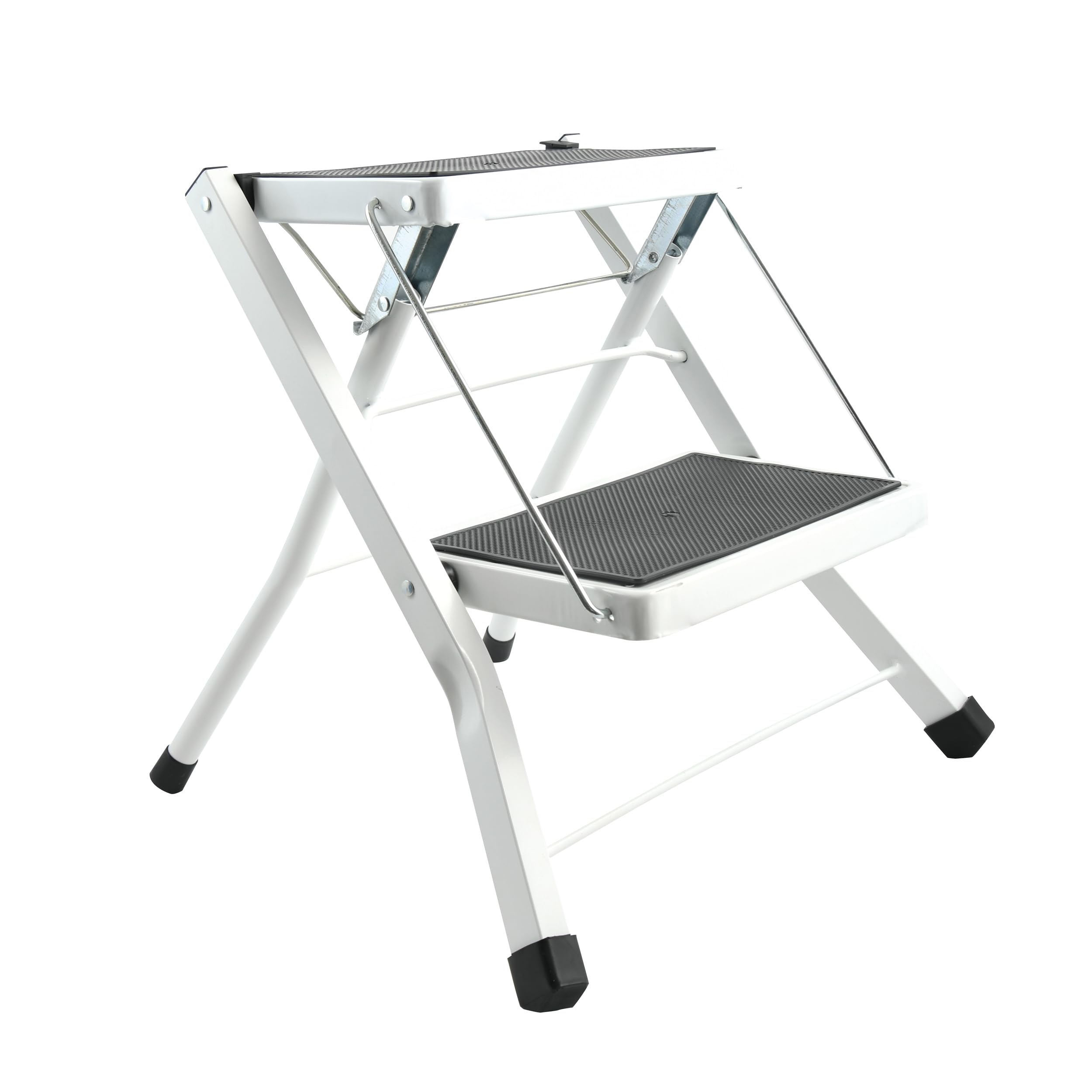 MSV - Marchepied Pliant 2 Marches en Acier - Charge 150 kg - Norme GS Sécurité - Antidérapant et Compact - Idéal Maison, Cuisine, Bureau et Bricolage - Blanc