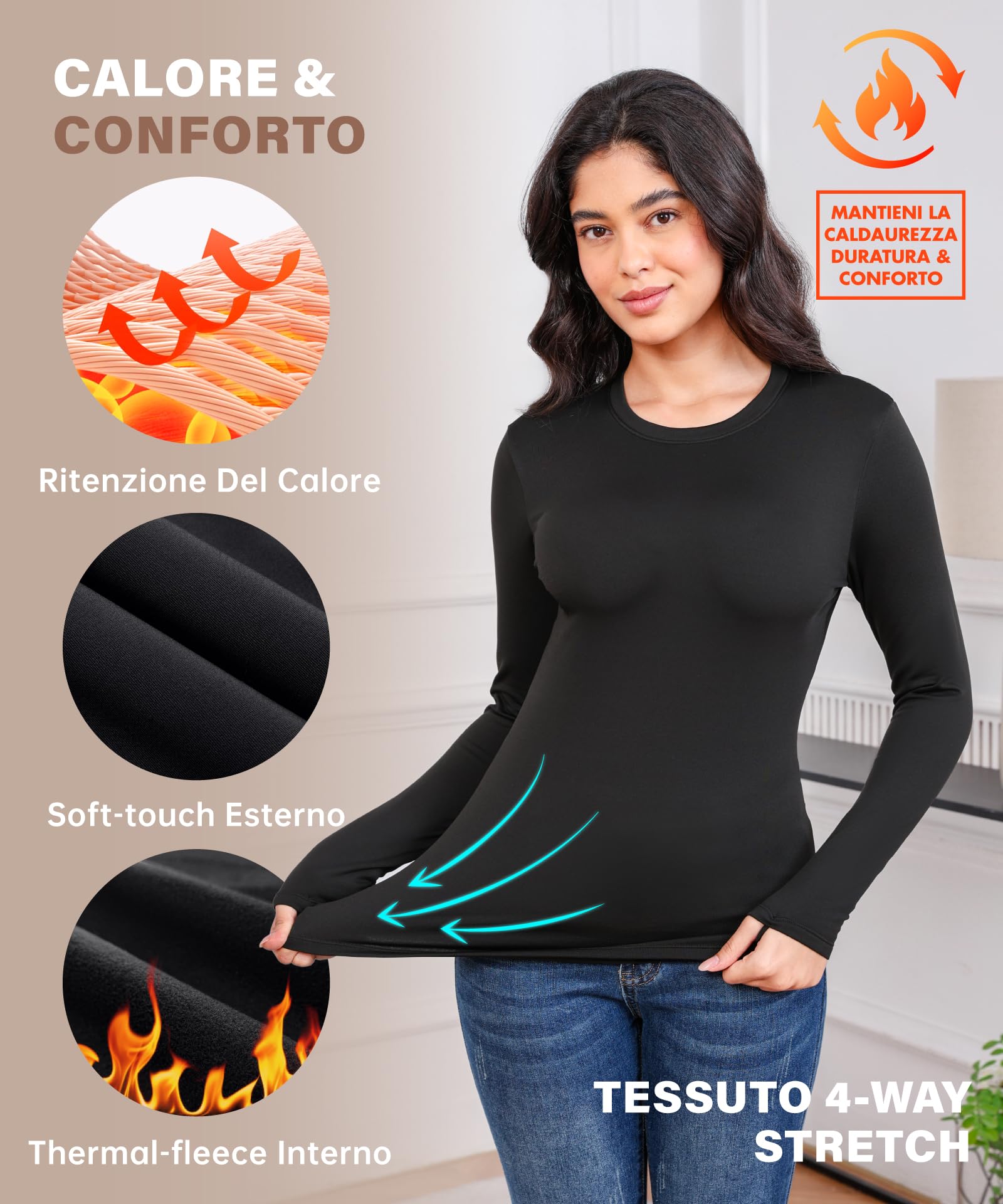 HUGE SPORTS Camiseta térmica para mujer – Manga larga transpirable, ropa interior técnica para esquí/senderismo, Quick-Dry, otoño-invierno