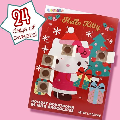 Miniatura 7 de Galerie Hello Kitty Calendario de cuenta regresiva de Navidad 2023, vacaciones con 24 piezas de chocolate con leche, calendarios de Adviento para