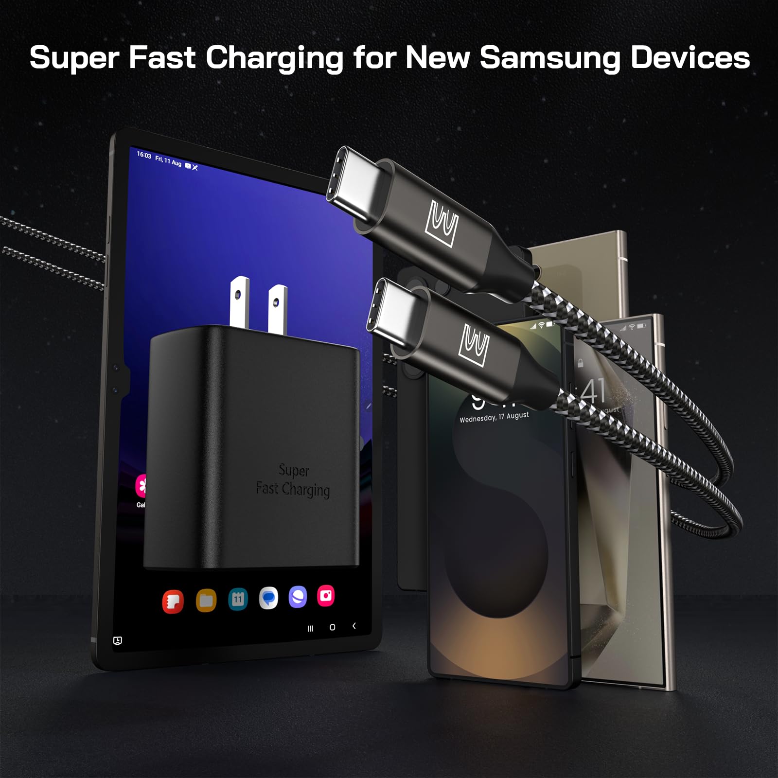 Super Fast Charger Type C, [2 Pack] USB-C Charger PD/PPS Wall Charging Block for Samsung Galaxy S26 Ultra/S25 Ultra/S25+/S25/S24/S23 Ultra/S23+/S22 Ultra/S22+/S20 Ultra, Tab S8(with 2X 6.6ft Cable) — view 8