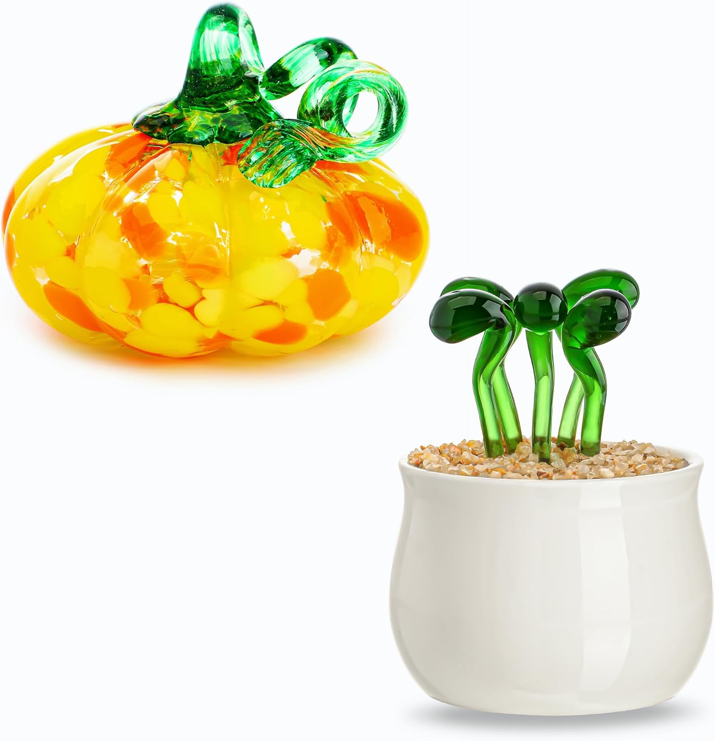 H&D HYALINE & DORA Yellow Glass Pumpkin Crafts Tabletop