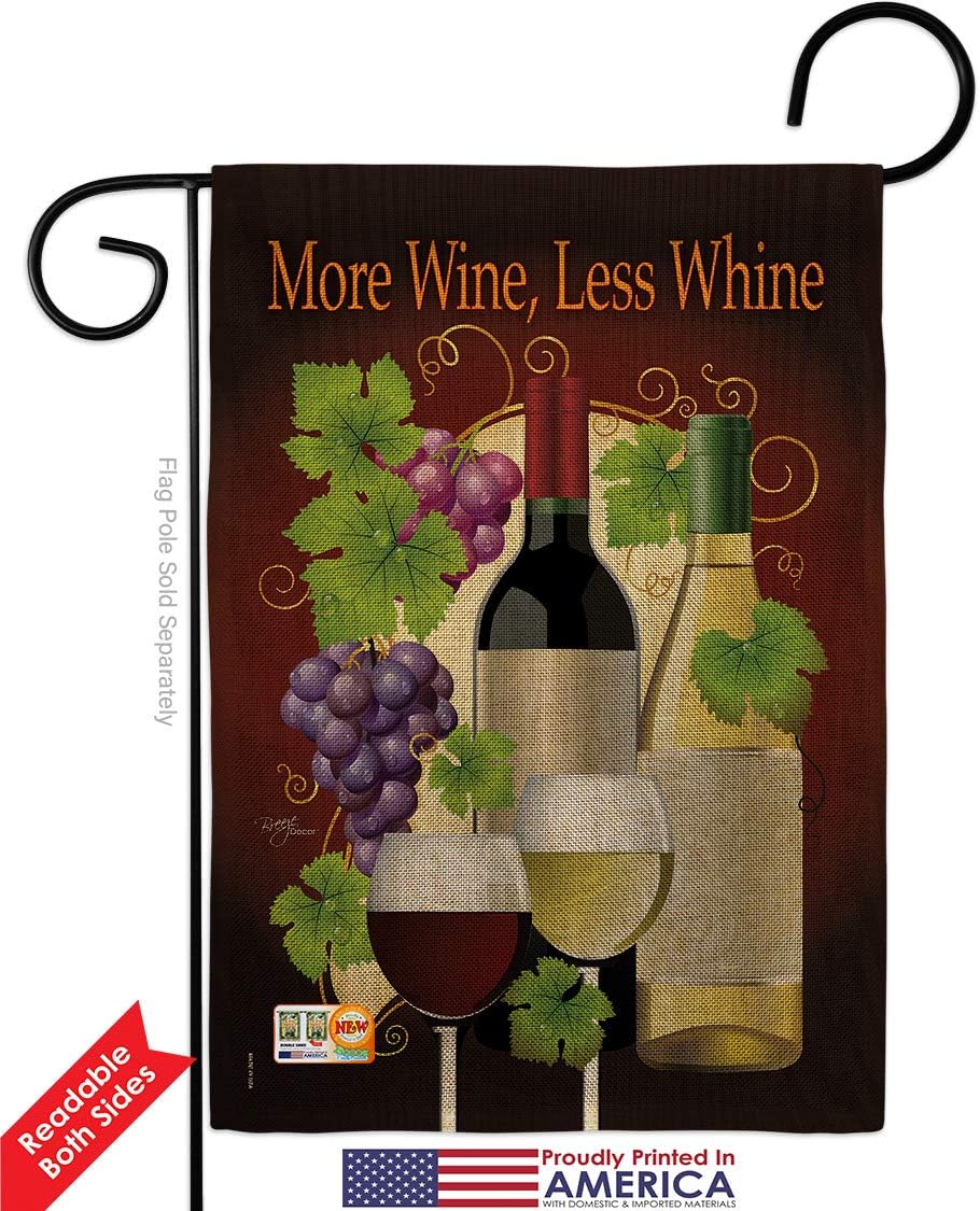 More Wine Less Whine Burlap Garden Flag Beverages Drink Fruits Cheese Sangria White Red Rose Dessert Sparkling Small Decorative Gift Yard House Banner Double-Sided Made In USA 13 X 18.5