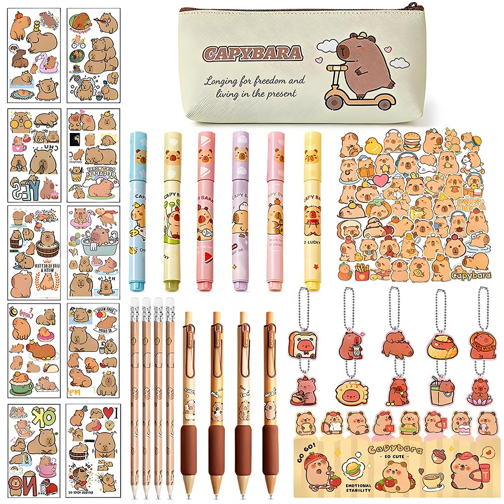 Capybara Pencil Case Stationery Gift Set 86Pcs, Cute Cartoon Supplies with Pen Case, Pens, Stickers, Tattoo Stickers, Sticky Notes & Keyring, Ideal for Kids Students School & Office — image 1