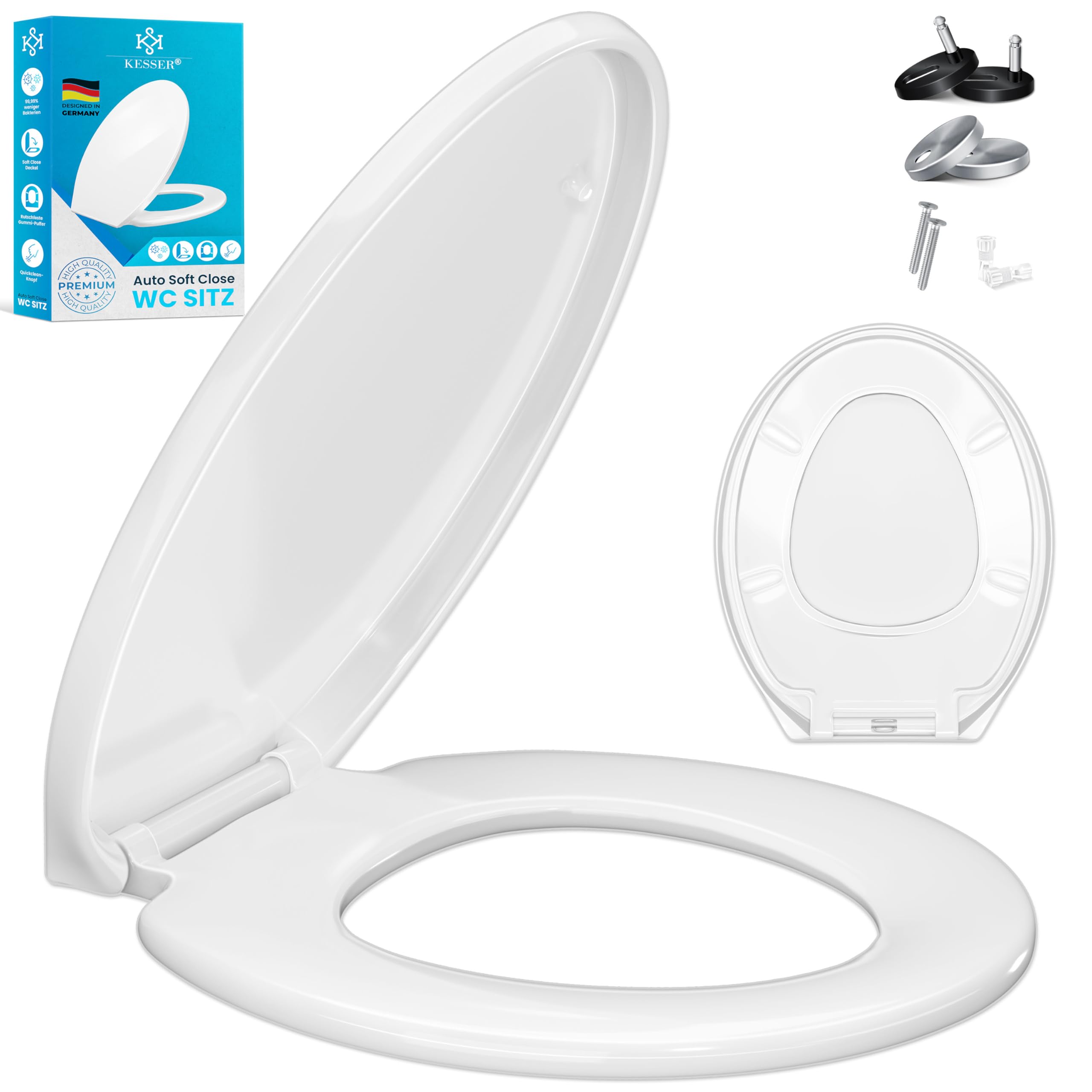 KESSER® WC Sitz mit Absenkautomatik Toilettendeckel Quick-Release-Funktion und Softclose - einfache Montage Klodeckel aus Duroplast Toilettensitz mit Edelstahl Befestigung