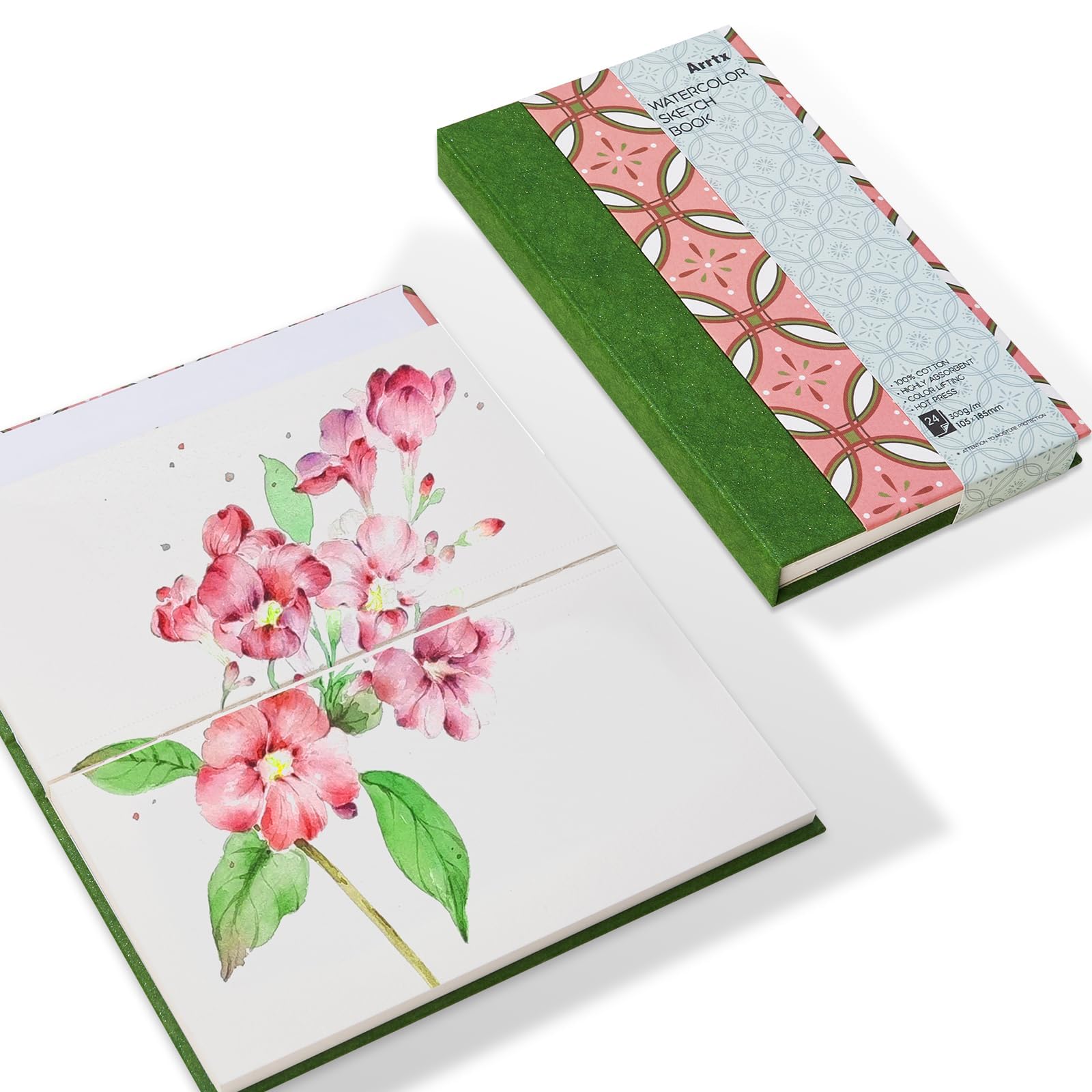 Arrtx Watercolor Journal, 7.28x4.13'', 140 LB, 300 GSM, 100% Cotton Paper, Hot Press, 20 Sheets, Hardcover Watercolor Sketchbook for Use As Travel Notebook for Artists Adults Students-image-12
