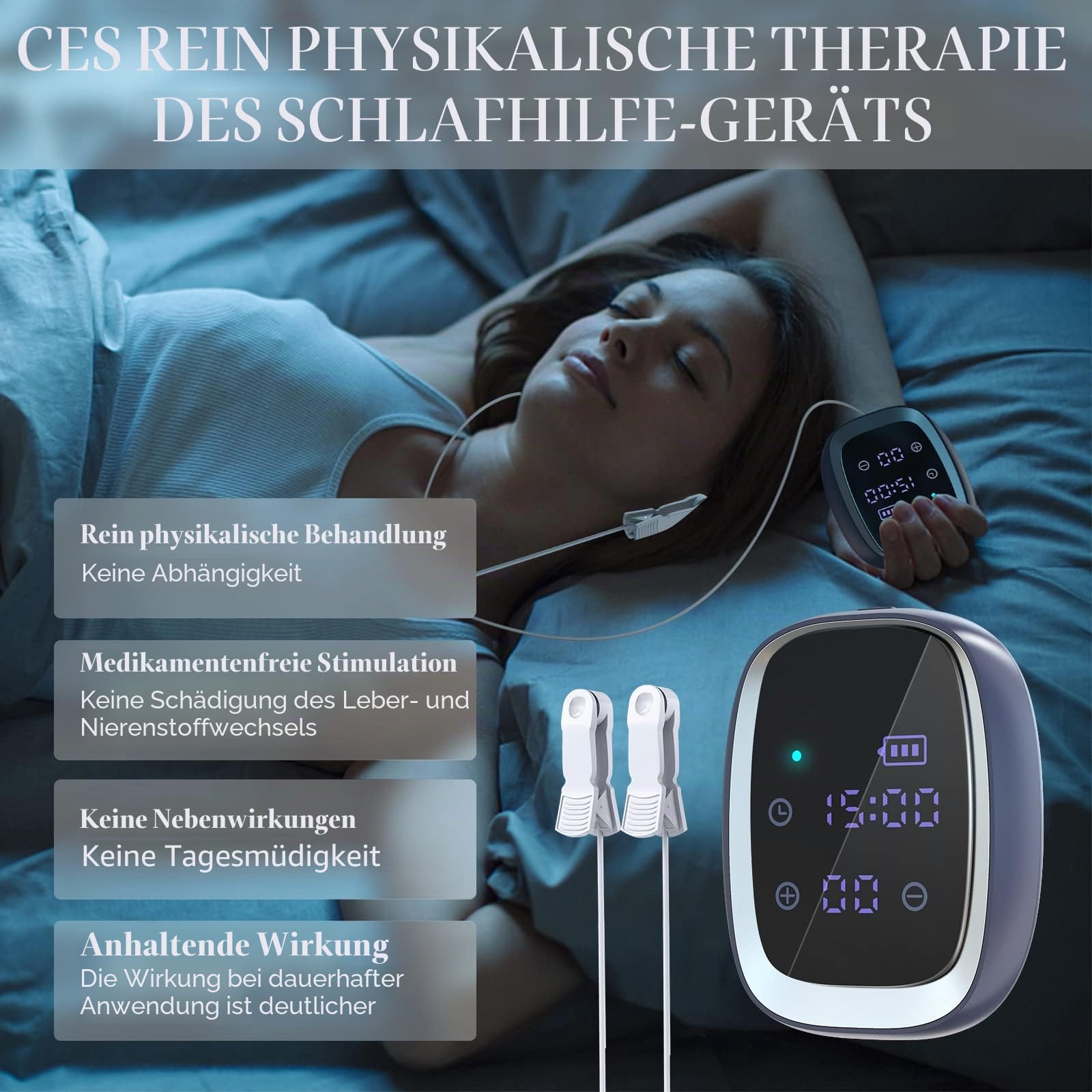 iKeener Einschlafhilfe Gerät für Schlaflosigkeit,Tragbare CES Mikroelektronischer Impulgerät,Schnelle Einschlafen,Verbesserung Schlafs,Linderung Angstzuständen,Depressionen,Kopfschmerzen(Schwarz)