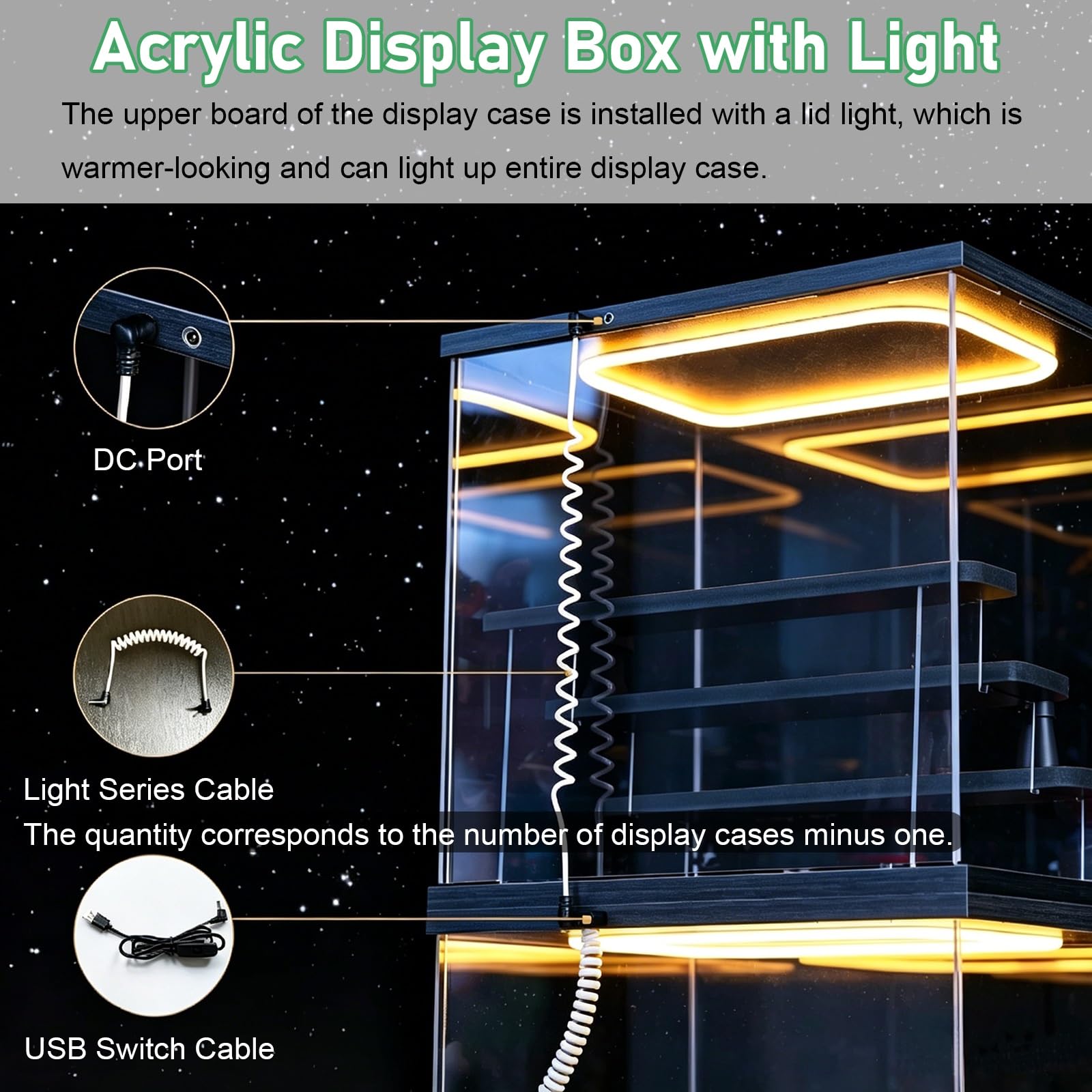 Teca Plexiglass Vetrina per Oggetti da Collezione Antipolvere Autoassemblante in Acrilico con Luci, Scatola da Esposizione per Vetrina da Banco in Acrilico Trasparente(A)