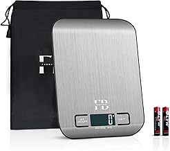 Kitchen Scales with Cover Included - Electronic Precision 1 g, Stainless Steel 5 kg - Tare Function, Backlit LCD Display, Ultra-Thin - Food Scale with Batteries and Multiple Units