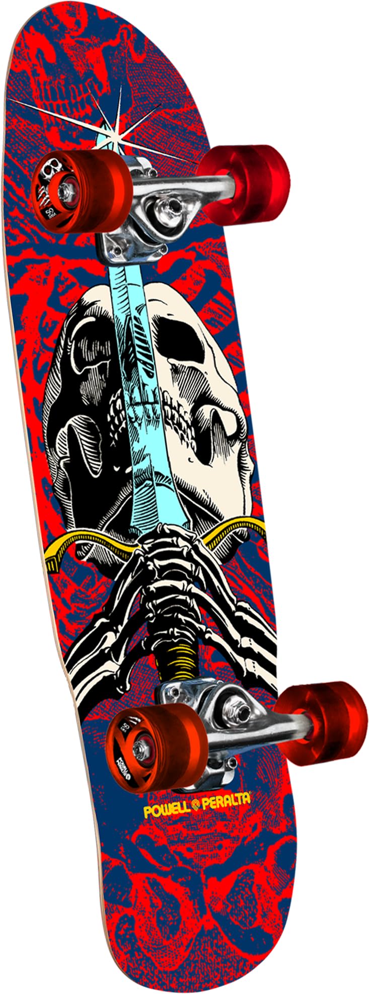 Powell Peralta Mini Ray Rodriguez Skull & Sword Skateboard Cruiser complet, bleu marine/rouge, 20,3 x 76,2 cm