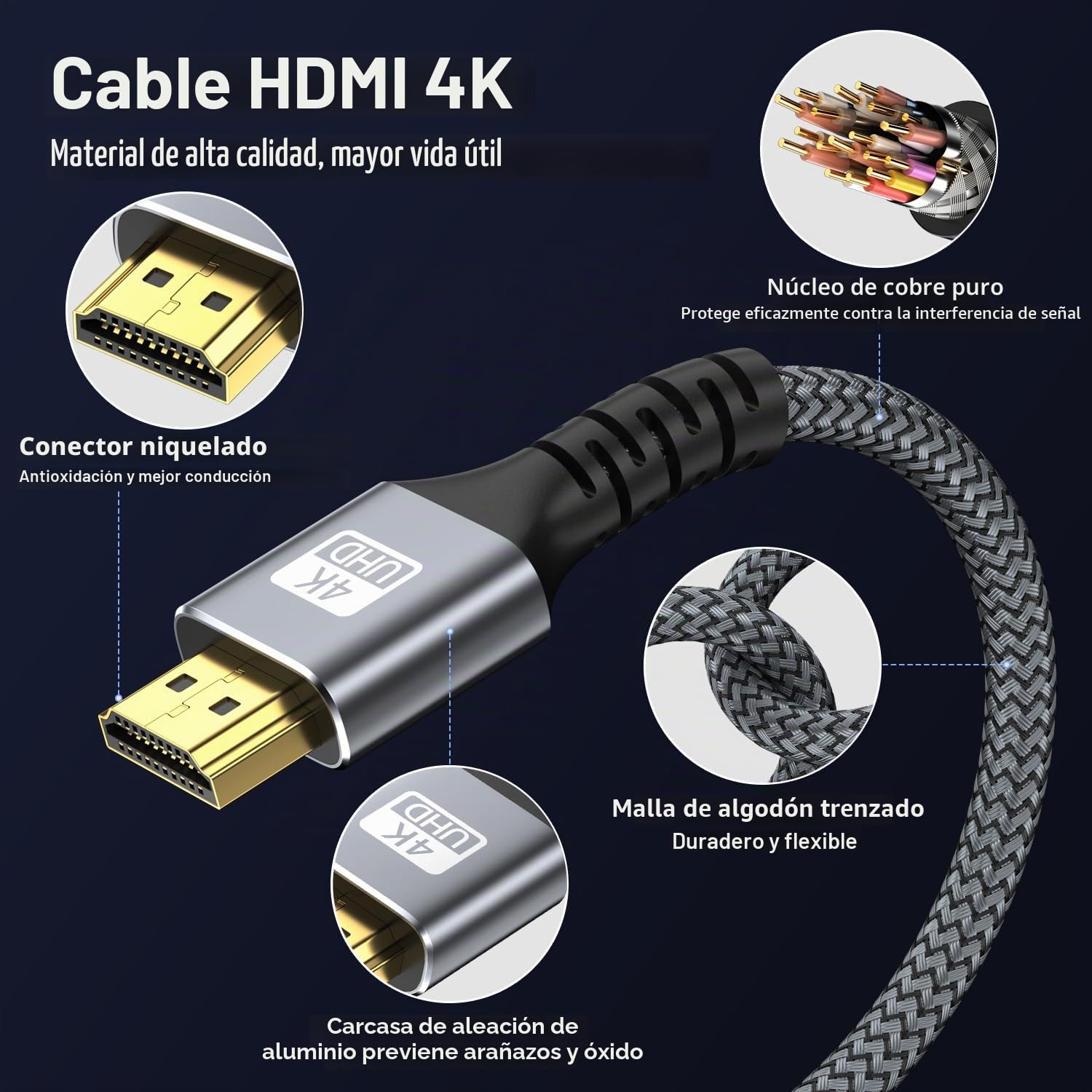 Cable HDMI 2.0 Ultra Alta Velocidad 4K de 75 pies (22,9 m), 4K a 60 Hz, 3D ARC, conector chapado en oro, Ethernet, retorno de audio y vídeo, cable HDMI para monitor de TV UHD, portátil, Xbox