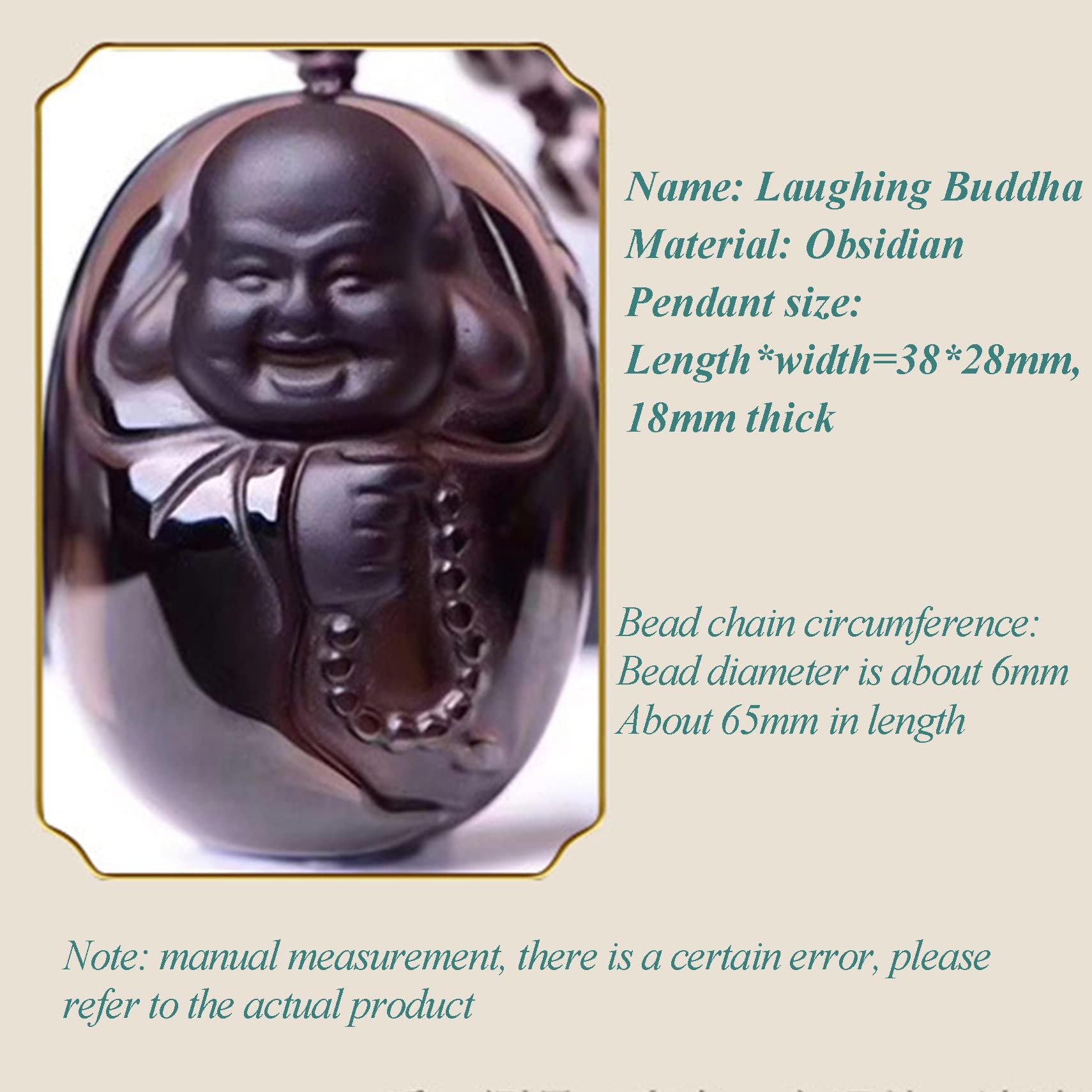 Collana Amuleto Feng Shui In Ossidiana Con Buddha Custode | Portafortuna Per Segni Zodiacali Bue E Tigre | Saggezza E Ricchezza - 3