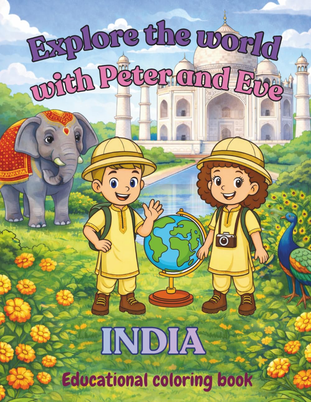 Explore the world with Peter and Eve. India: Educational coloring book for kids