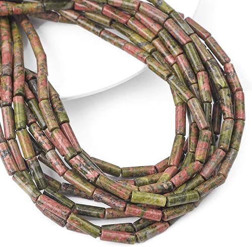 Miniatura 5 de Granos de tubo natural de unakita cilíndrico 0.157x0.512 in 15.0 inStrand cuentas de piedra para la fabricación de joyas