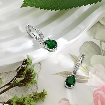 Silver Birthstone Drop Earrings, Teardrop Crystal Hoop Dangle, Multi Birthstone, Jewellery for Gifts