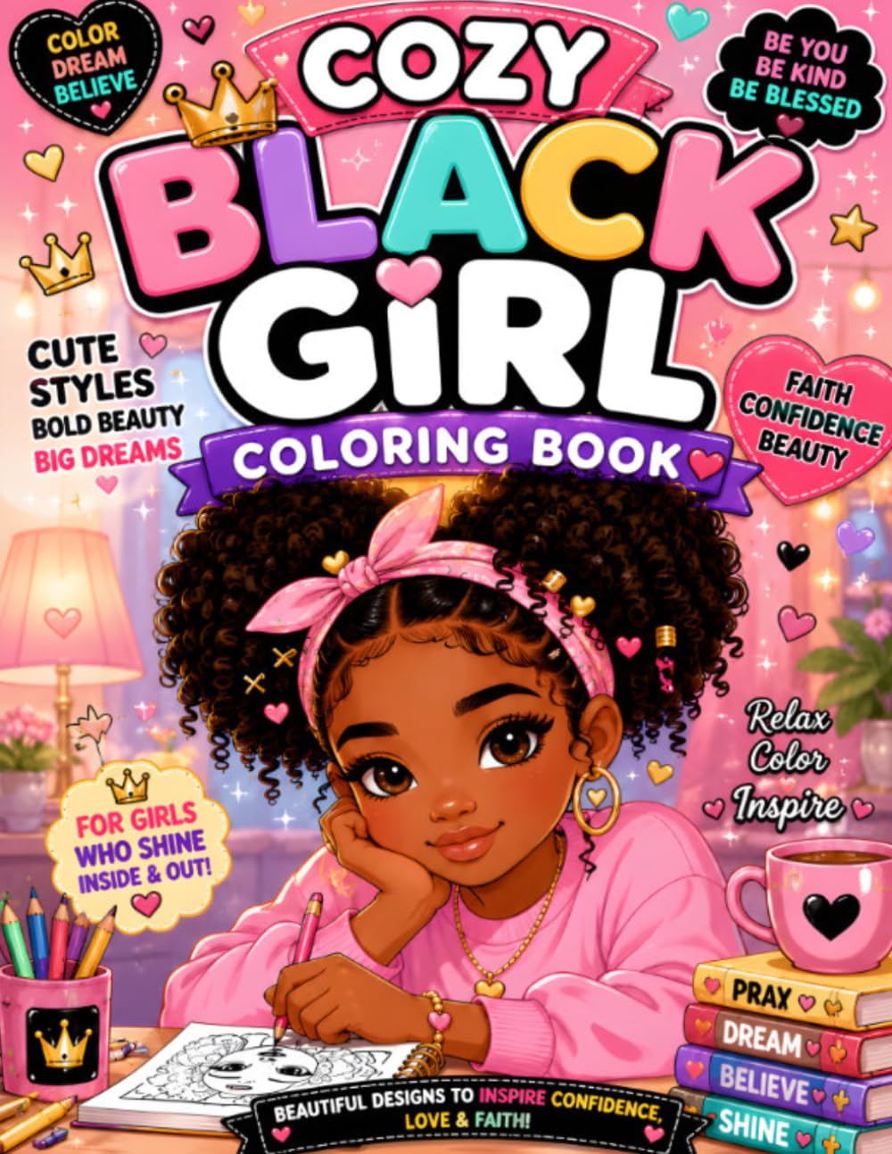 Cozy Black Girl Coloring Book: Beautiful Black Girl Coloring Pages Filled with Cozy Fashion, Natural Hairstyles, Cute Confidence, Positive ... Self-Care Vibes, and Stylish Melanin Magic