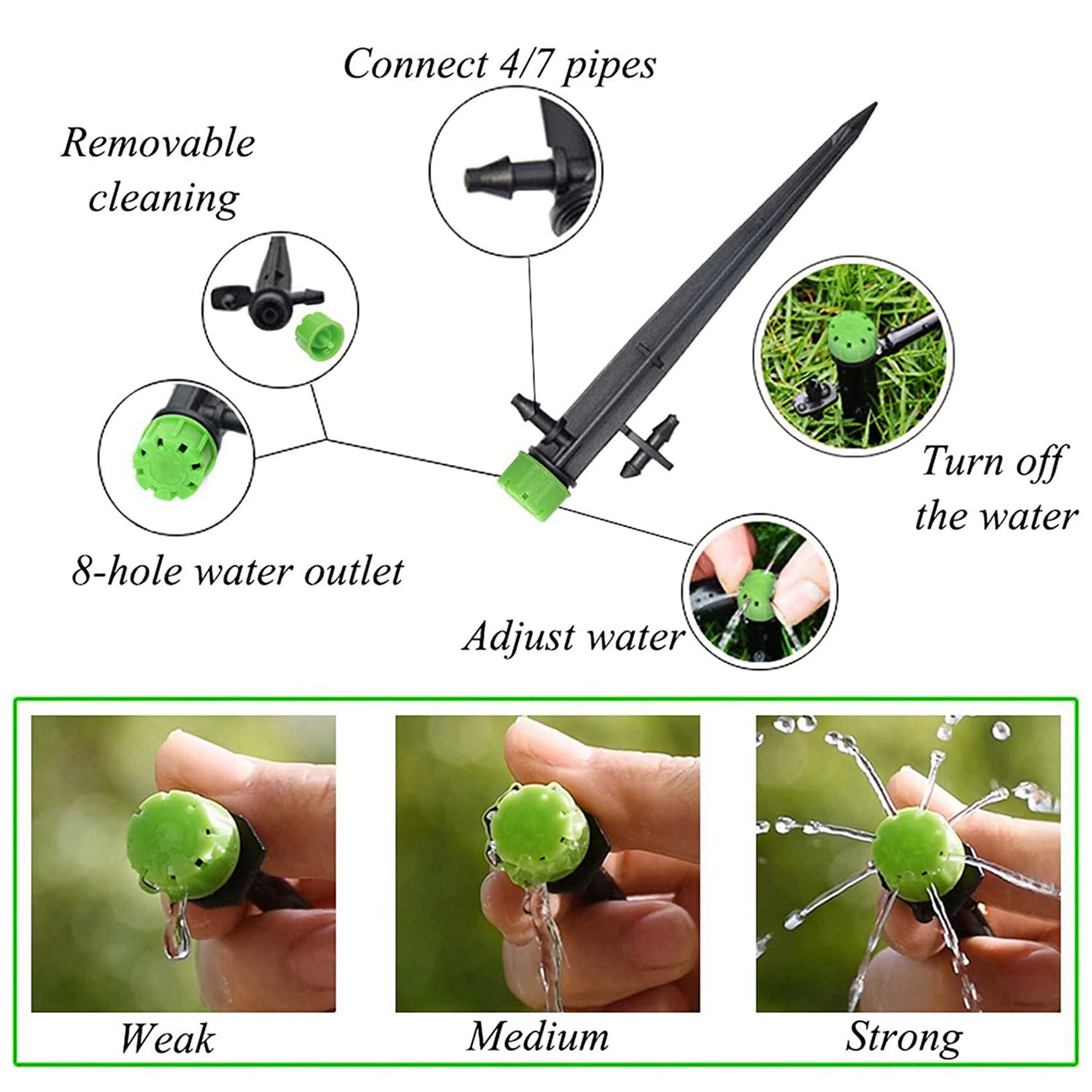 300 Piezas de Goteros de Riego Ajustables de 360 Grados con Conector de Púas para Tubo de 4/7 MM, de Riego de Flujo de Agua