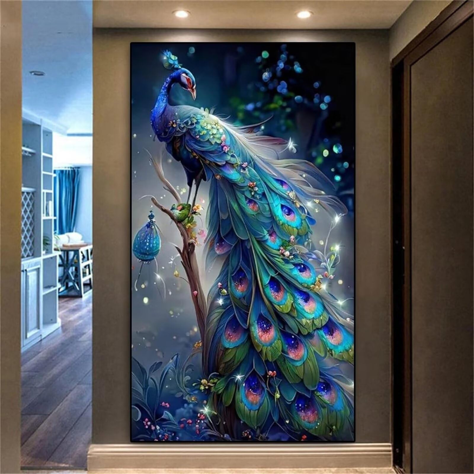 Xinyuer Extra Large 5D Diamond Painting Kits for Adults Blue Peacock Animal, DIY Diamond Art Painting Kits Round Drill Full Drill Gem Art Painting Kit for Home Wall Decor 20x40 inch