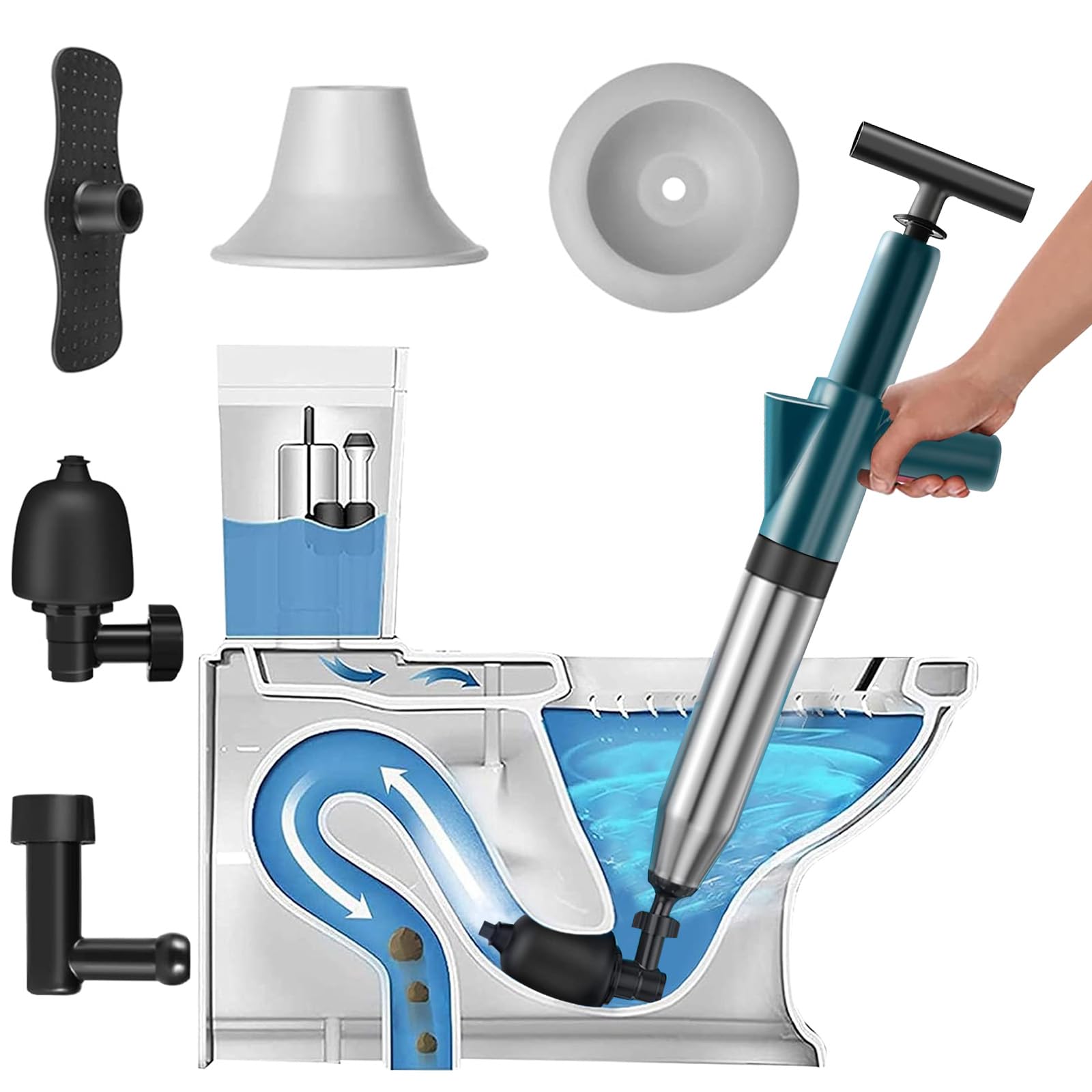 Toilet Plunger Set, Air Drain Blaster Plunger Drain Clog Remover for Toilet, Floor Drain, Sewer, Kitchen Sink, Bathroom Dredge, High Pressure Drain Unblocker Heavy Duty Toilet Unclogger Plungers