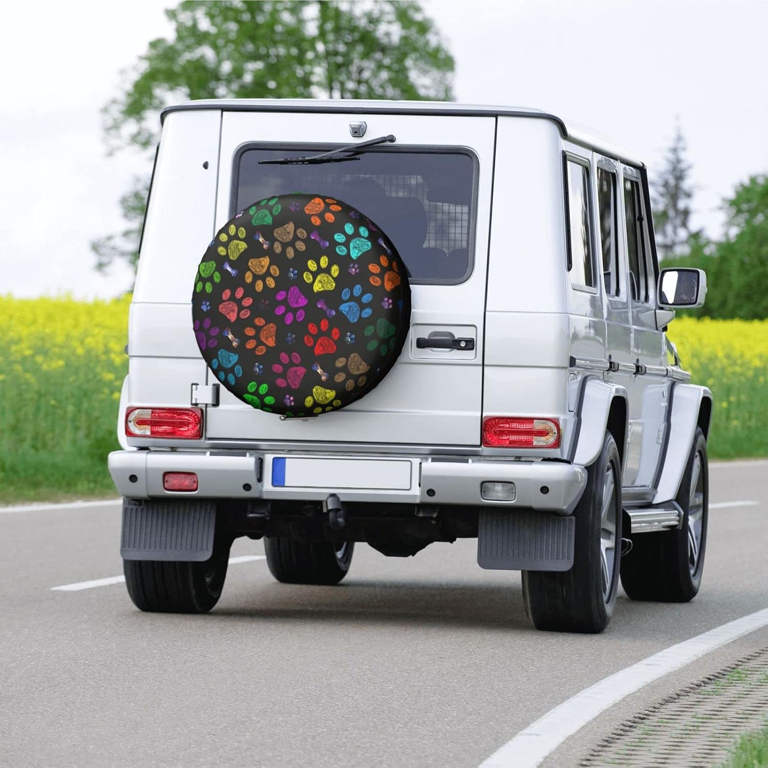 Dog Paw Print Spare Tire Cover Universal Fit for Jeep Trailer Rv SUV Truck Camper Weatherproof Dust-Proof Tire Cover Protector 16" Auto Accessories