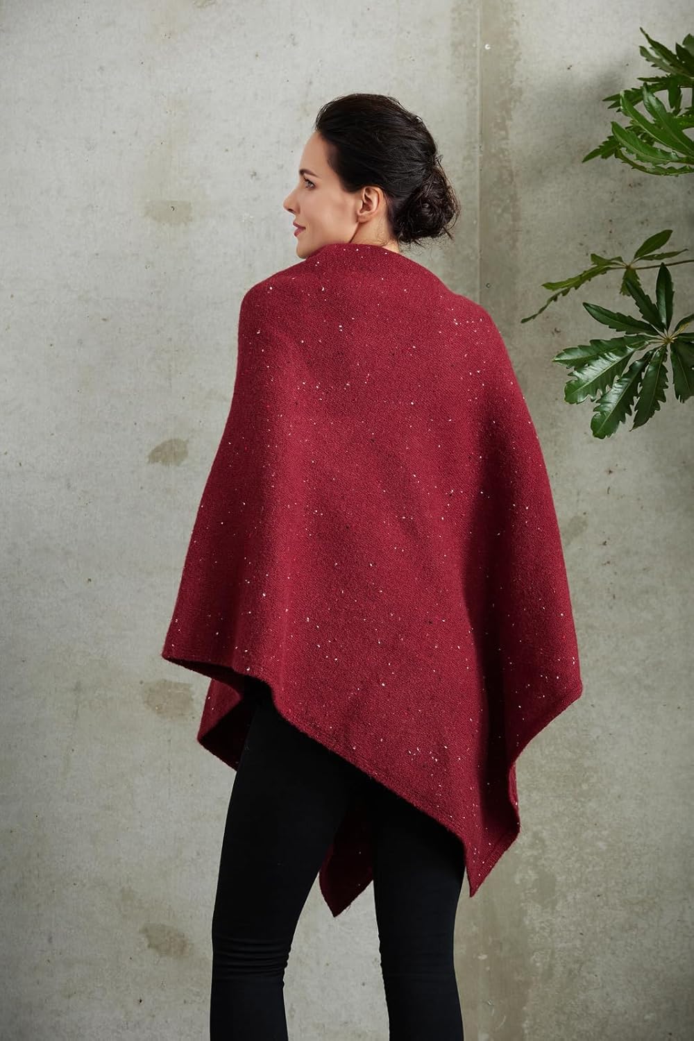 Women's Heaps Collar Bohemian Poncho Sweater Knitted Cape Irregular Hem Wrap Pullover for Spring Fall Winter - Image 5