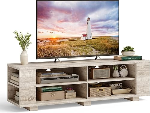 Miniatura 27 de Tangkula Soporte de TV de madera para pantalla plana de 65 pulgadas, moderno centro de entretenimiento con 8 estantes abiertos, armario de