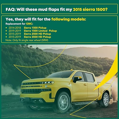 Miniatura 3 de YHTAUTO Protectores contra salpicaduras para GMC Sierra 1500 (Limited), Sierra 25003500 HD, con modelo de rueda trasera única, accesorios para