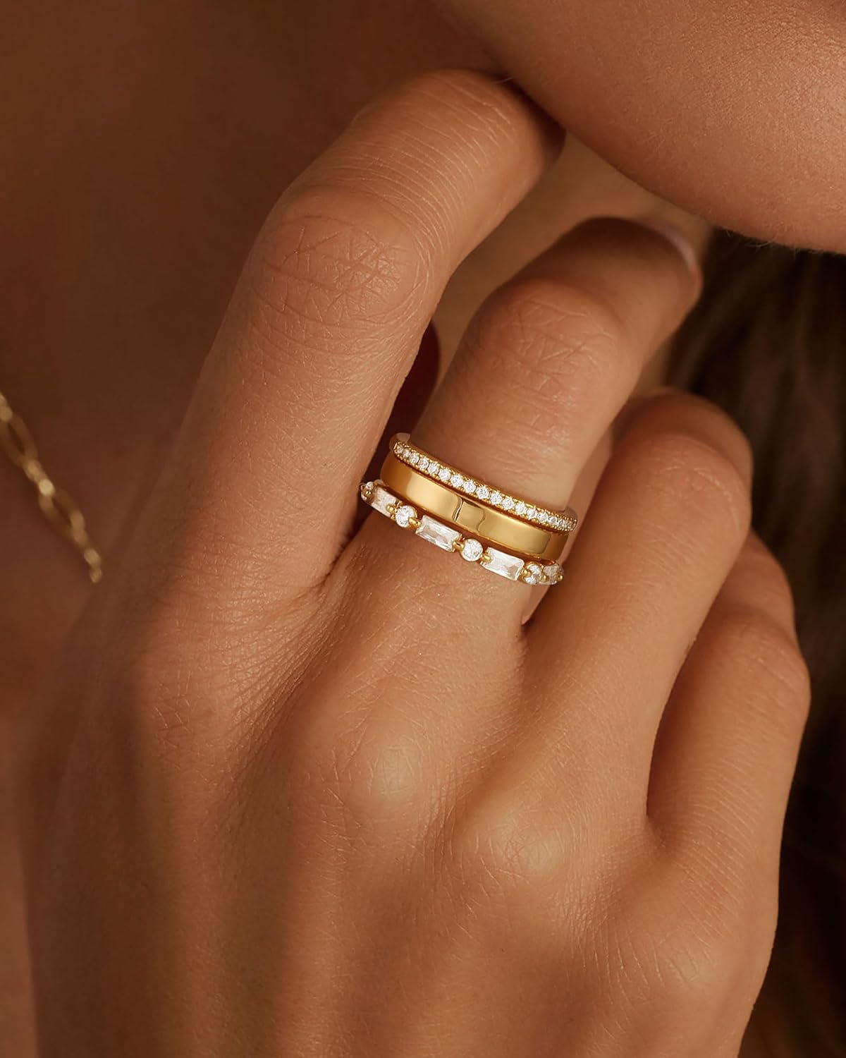 FUNEIA Stackable Gold Rings for Women Non Tarnish Chunky 14K Gold Plated Rings that Don't Tarnish Engagement Cubic Zirconia Ring Set Stack Dainty Pinky Wedding Bands Thumb Rings Gold Jewelry Size 6-11 - Image 8