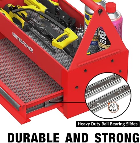 Miniatura 4 de UNITEDPOWER Práctica caja de herramientas con 1 cajón, bandeja portátil de metal con mango de agarre cómodo, organización de herramientas